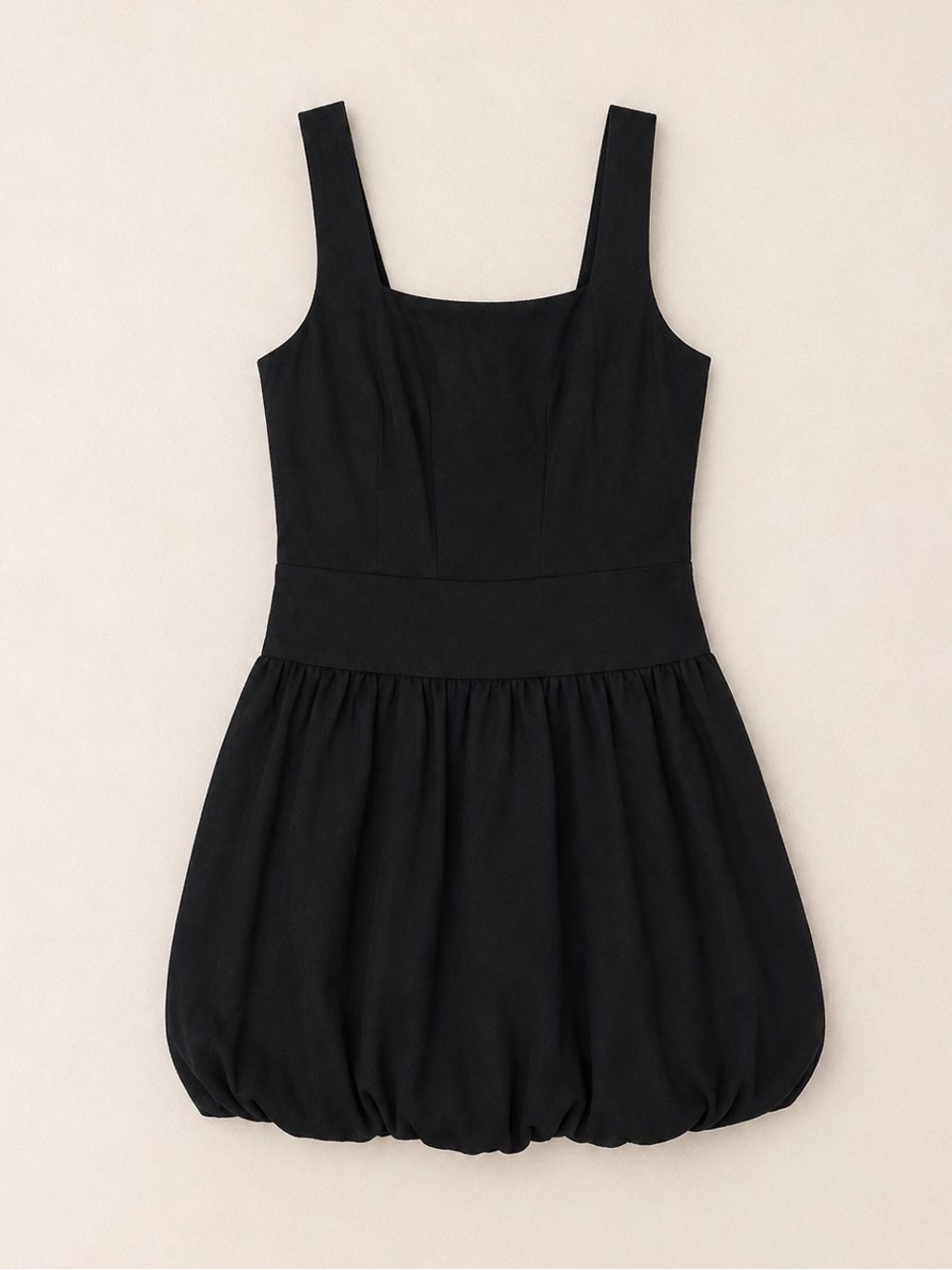 Monteau Black Square-Neck Bubble Hem Dress / Little Black Dress / Minimalist